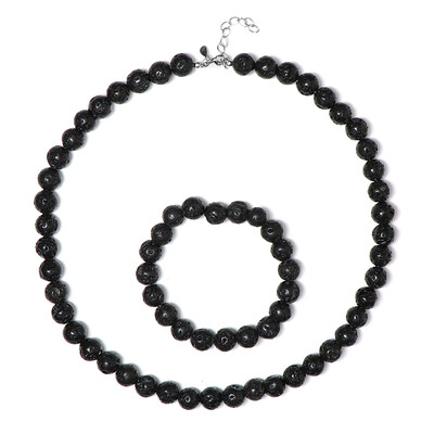 Zilveren set met lava parels