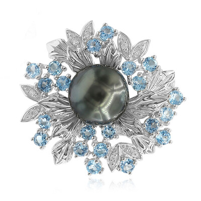 Zilveren broche met een Tahiti parel (TPC)