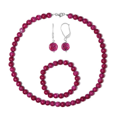 Zilveren set met Roze Lavastenen