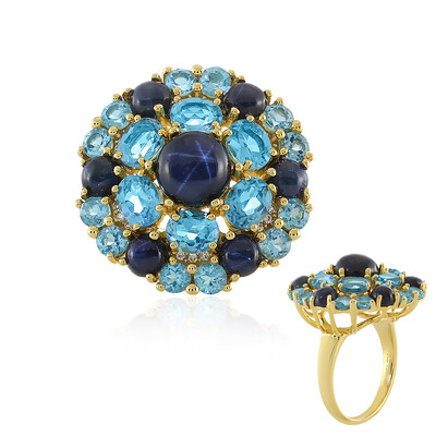 Zilveren ring met een blauwe ster saffier