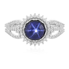 Zilveren ring met een blauwe ster saffier