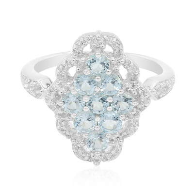 Zilveren ring met hemel-blauwe topaasstenen