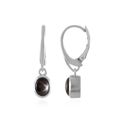 Zilveren oorbellen met zwarte ster saffieren (MONOSONO COLLECTION)