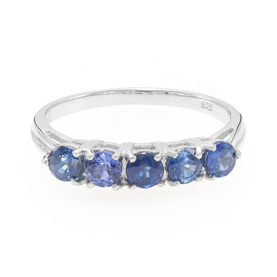 Zilveren ring met blauwe Birmese saffieren
