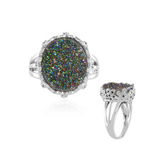 Zilveren ring met een Pauw Groene Glitter Agaat
