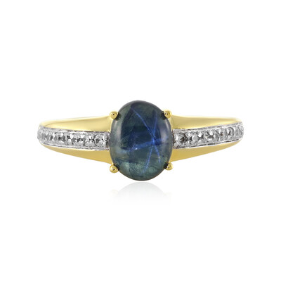 Zilveren ring met een blauwe ster saffier