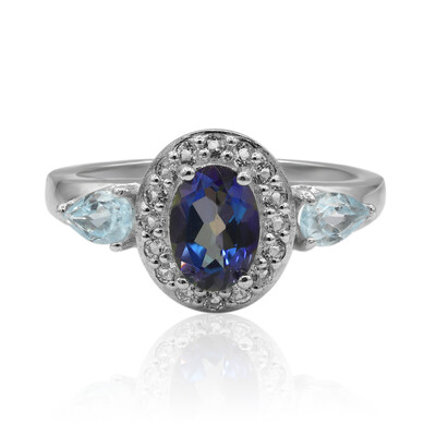 Zilveren ring met een blauwe mystieke-topaas