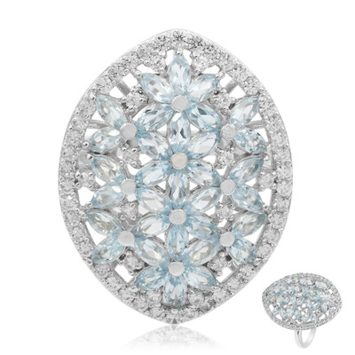 Zilveren ring met hemel-blauwe topaasstenen