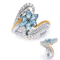 Zilveren ring met aquamarijnstenen (Gems en Vogue)