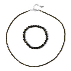 Zilveren set met goud obsidiaanstenen