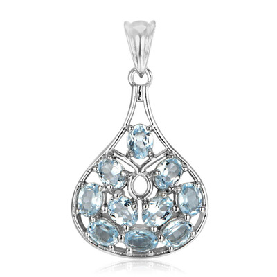 Zilveren hanger met hemel-blauwe topaasstenen