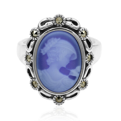 Zilveren ring met een blauwe kant agaat