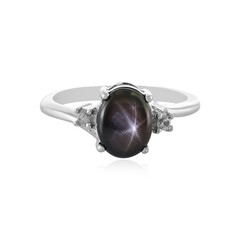 Zilveren ring met een zwarte ster saffier