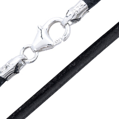 Leren ketting -zwart -zilversluiting -3 mm - 45cm