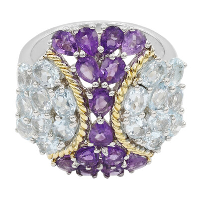 Zilveren ring met hemel-blauwe topaasstenen