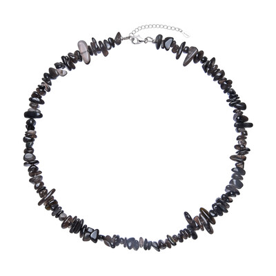 Zilveren halsketting met Zilverglans obsidiaanstenen