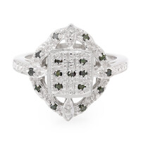 Zilveren ring met smaragdgroene diamanten