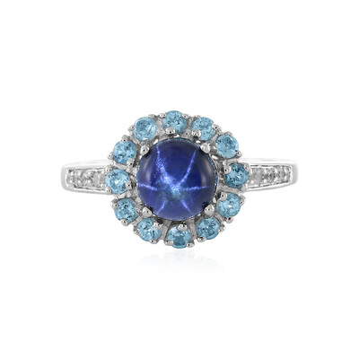 Zilveren ring met een blauwe ster saffier