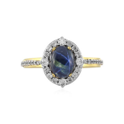 Zilveren ring met een blauwe ster saffier