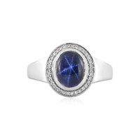 Zilveren ring met een blauwe ster saffier