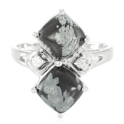 Zilveren ring met sneewvlokken obsidiaanstenen