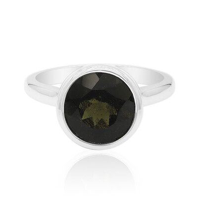 Zilveren ring met een moldaviet