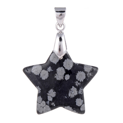 Zilveren hanger met een sneeuwvlokken obsidiaan