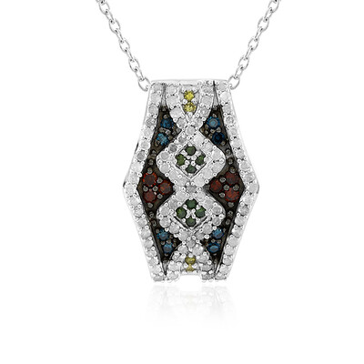 Zilveren halsketting met I4 Rode Diamanten