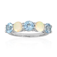 Zilveren ring met hemel-blauwe topaasstenen