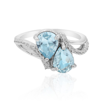 Zilveren ring met hemel-blauwe topaasstenen