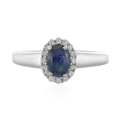 Zilveren ring met een blauwe ster saffier