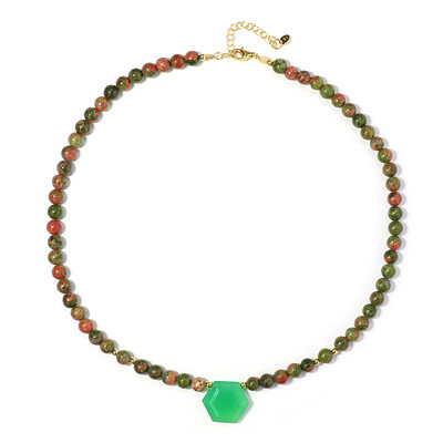 Zilveren halsketting met een groene chalcedoon
