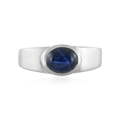 Zilveren ring met een blauwe ster saffier