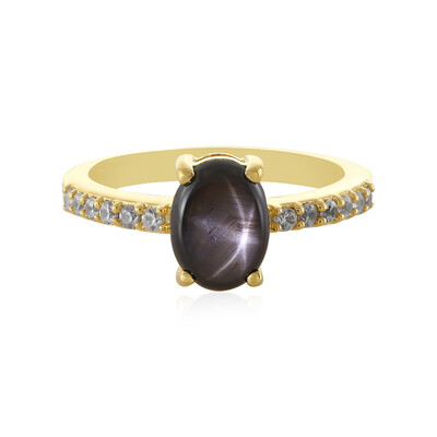 Zilveren ring met een zwarte ster saffier