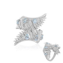 Zilveren ring met hemel-blauwe topaasstenen