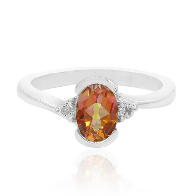 Zilveren ring met een avondrode mystieke-topaas