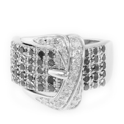 Zilveren ring met zwarte diamanten