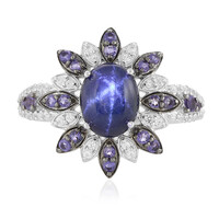Zilveren ring met een blauwe ster saffier