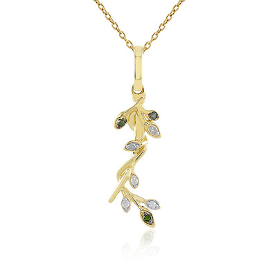 Gouden halsketting met I4 Groene Diamanten