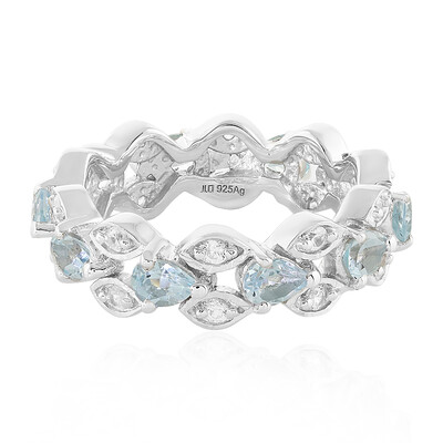 Zilveren ring met hemel-blauwe topaasstenen