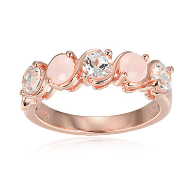 Zilveren ring met rozen kwartskristallen