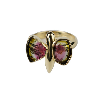 Zilveren ring met watermeloen-toermalijnen