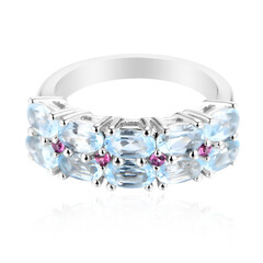 Zilveren ring met hemel-blauwe topaasstenen