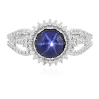 Zilveren ring met een blauwe ster saffier