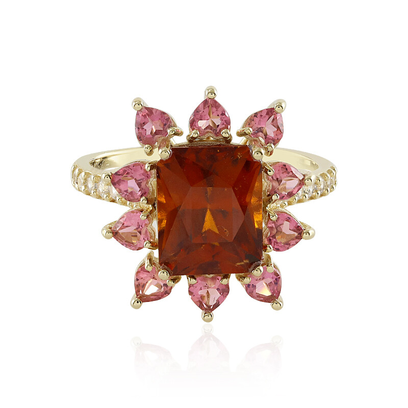 14-karaat gouden ring met ronde granaat en vintage uitstraling