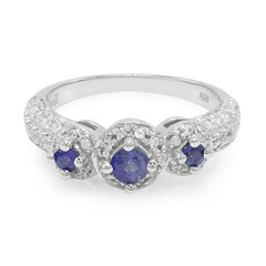 Zilveren ring met een blauwe Birmese saffier