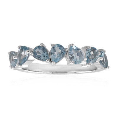 Zilveren ring met hemel-blauwe topaasstenen