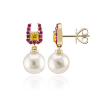 Gouden oorbellen met witte zuidzee parels (Michelle Albala)