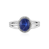 Zilveren ring met een blauwe ster saffier