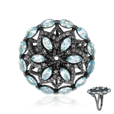 Zilveren ring met hemel-blauwe topaasstenen